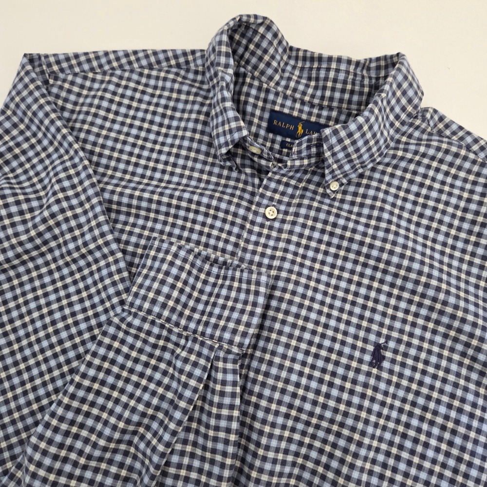 Ralph Lauren Button Down Shirt Blue Gingham Check Mens XXL